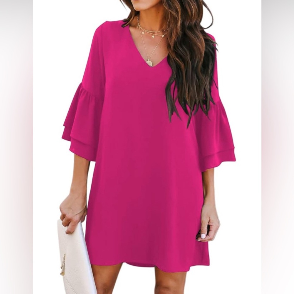 Belongsci pink sheath dress with ruffle sleeves size M NEW WITH TAGS